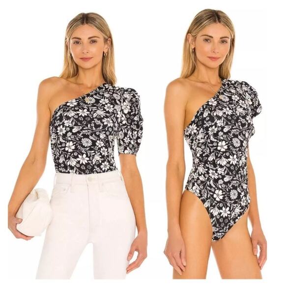 Free People Somethin Bout You Floral One Shoulder Bodysuit Size Large - Picture 2 of 8